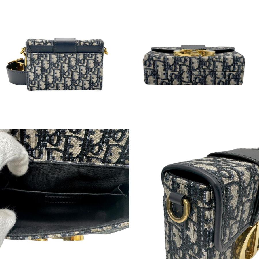 Christian Dior 30 Montaigne ロゴ レザー×キャンバス ショルダーストラップ ブラック×ホワイト (209777