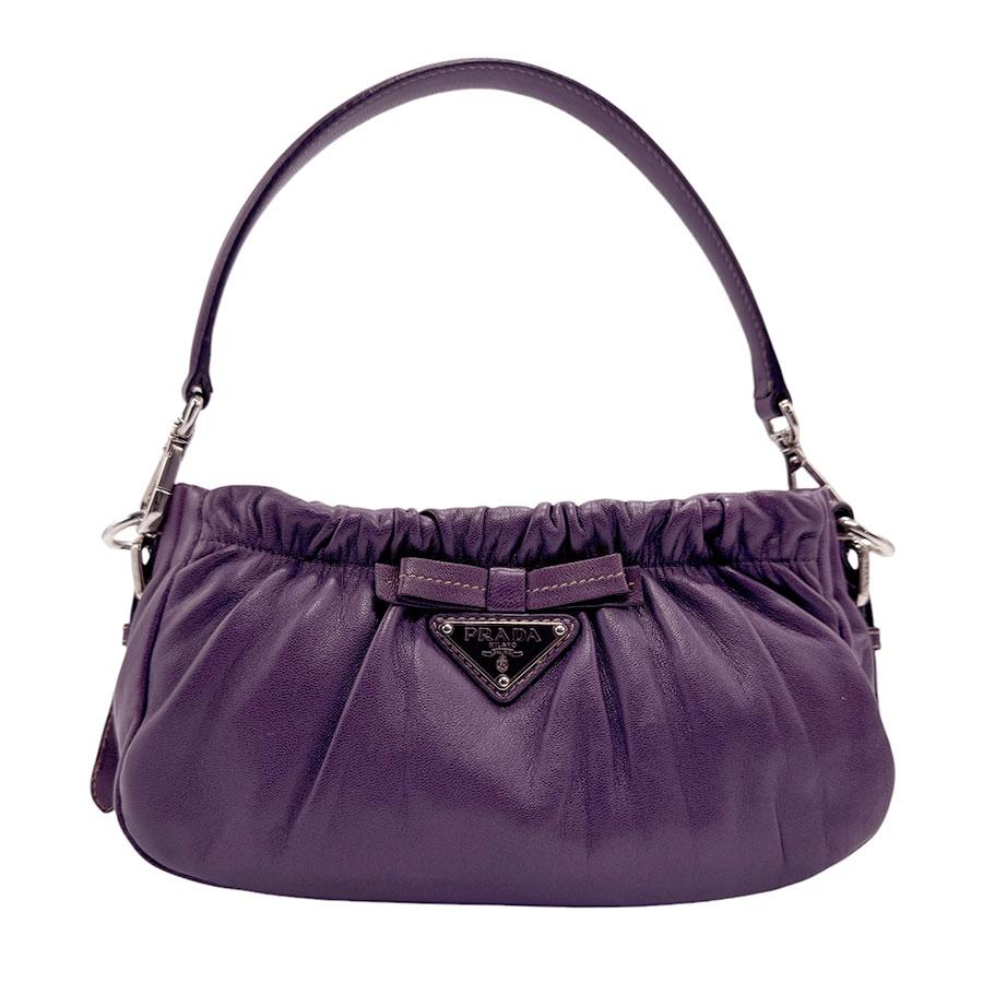 値下げ PRADA ダークパープル ハンドバッグ PRADA（プラダ） ハンドバッグ リボン レザー パープル : ブランド