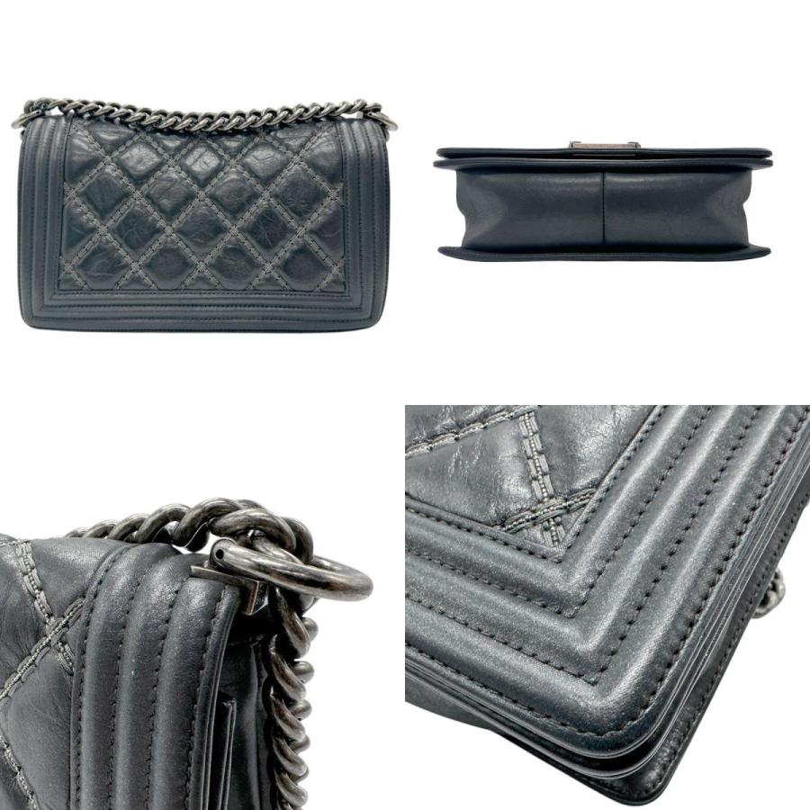 シルバー❤︎CHANEL ブラックレザー ショルダーバッグ✨ CHANEL（シャネル） ショルダーバッグ ボーイシャネル レザー/メタル