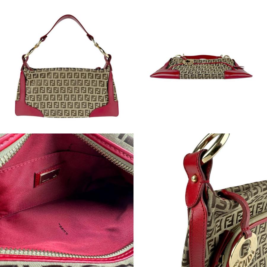 FENDI 8BL007 ズッキーノ柄 ハンドバッグ キャンバス レッド FENDI（フェンディ） ハンドバッグ ズッキーノ キャンバス/レザー
