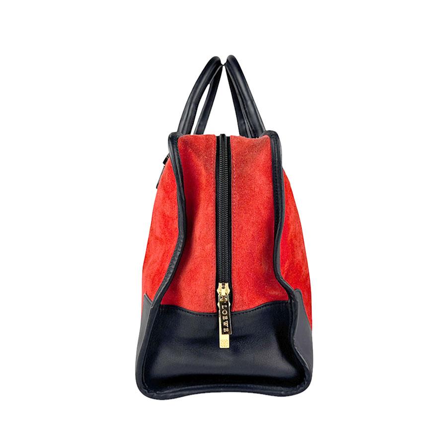 LOEWEブラック スエード レザー ハンドバッグ LOEWE（ロエベ） ハンドバッグ スエード/レザー レッド×ブラック