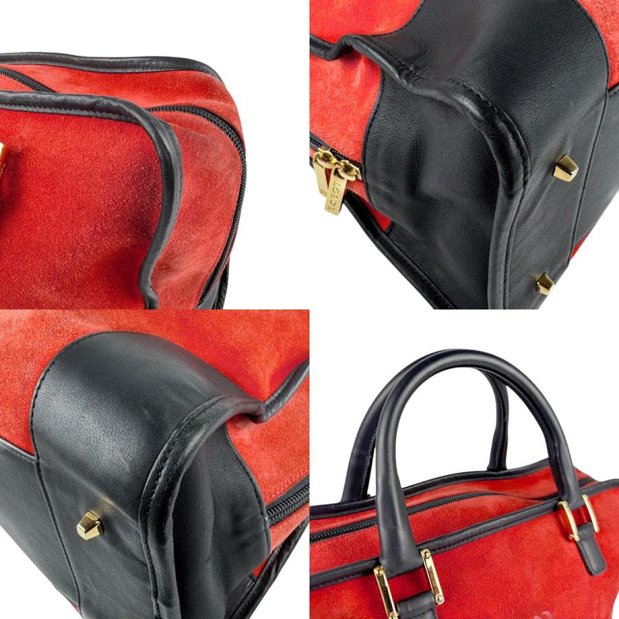 LOEWEブラック スエード レザー ハンドバッグ LOEWE（ロエベ） ハンドバッグ スエード/レザー レッド×ブラック