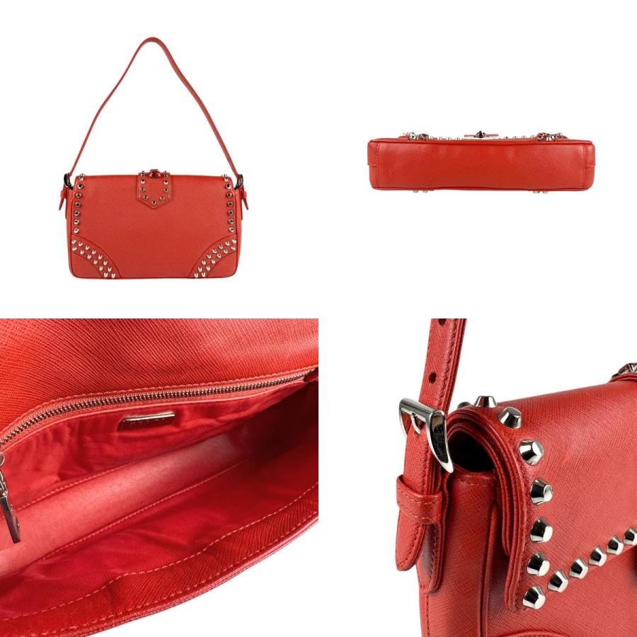 PRADA（プラダ） ショルダーバッグ レザー/メタル レッド/シルバー