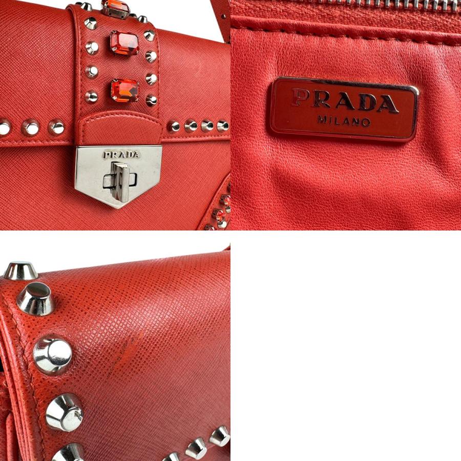 PRADA（プラダ） ショルダーバッグ レザー/メタル レッド/シルバー