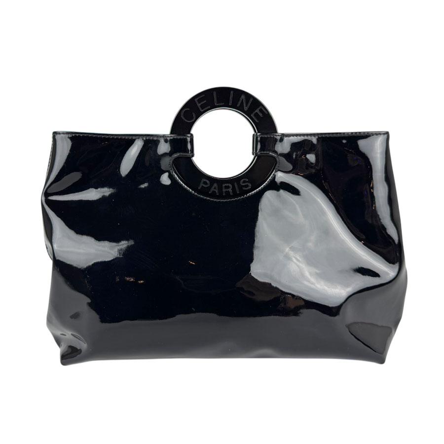 ★美品 CELINE セリーヌ ハンドバッグ トート パテント ブラック ロゴ CELINE セリーヌ ハンドバッグ パテントレザー ブラック