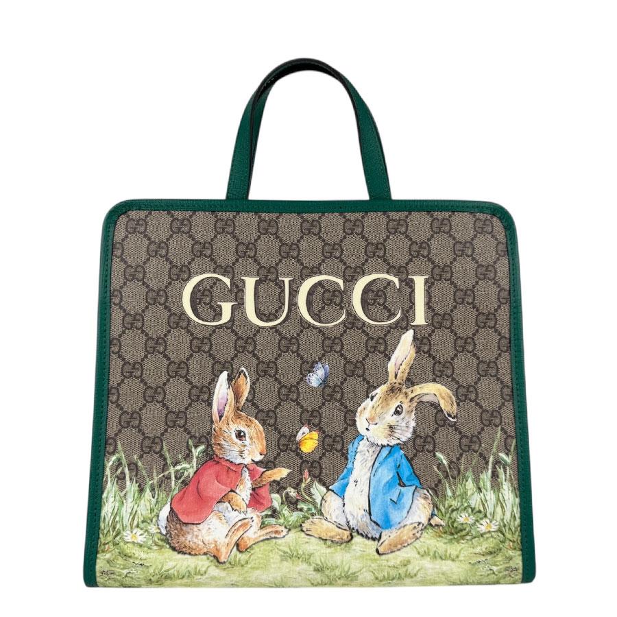 GUCCI（グッチ） ハンドバッグ チルドレンズ PETER RABBIT GGスプリームキャンバス グリーン×ブラウン系 : ブランド ...