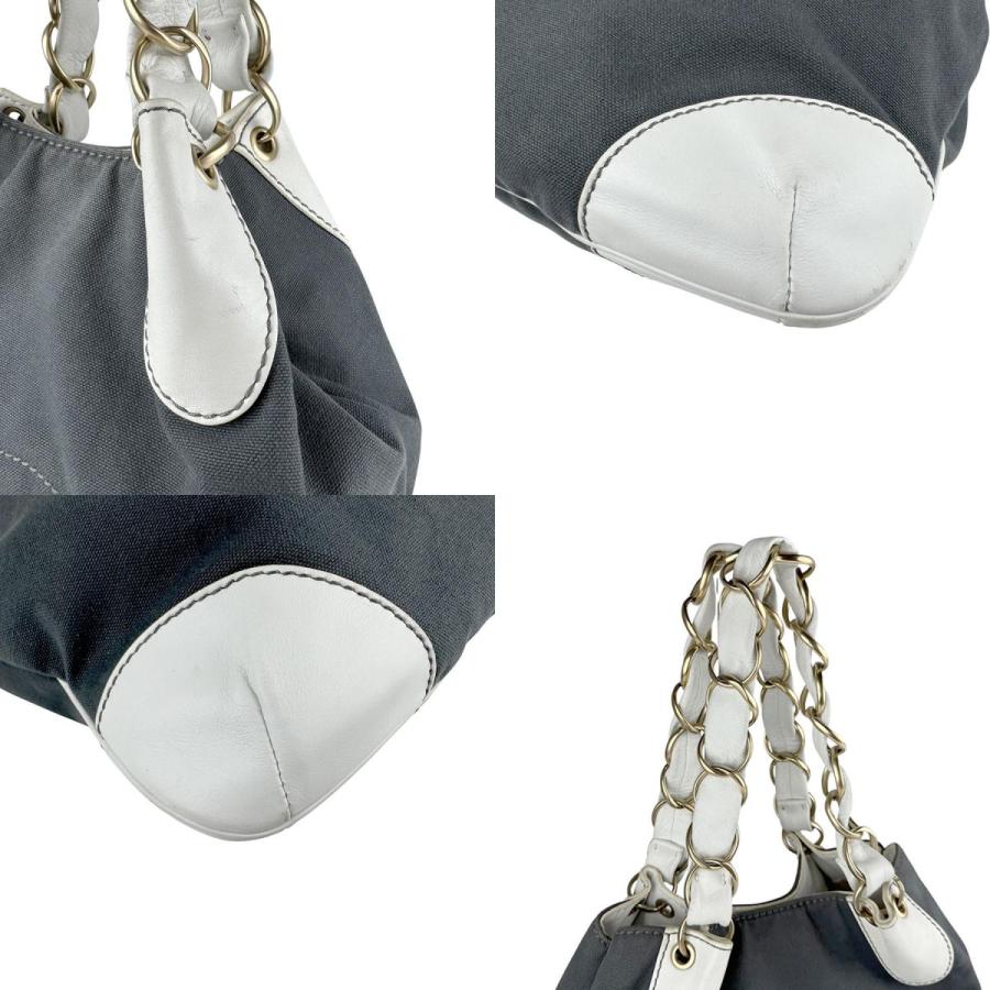 CHANEL シャネル ショルダーバッグ キャンバス/レザー グレー/ホワイト