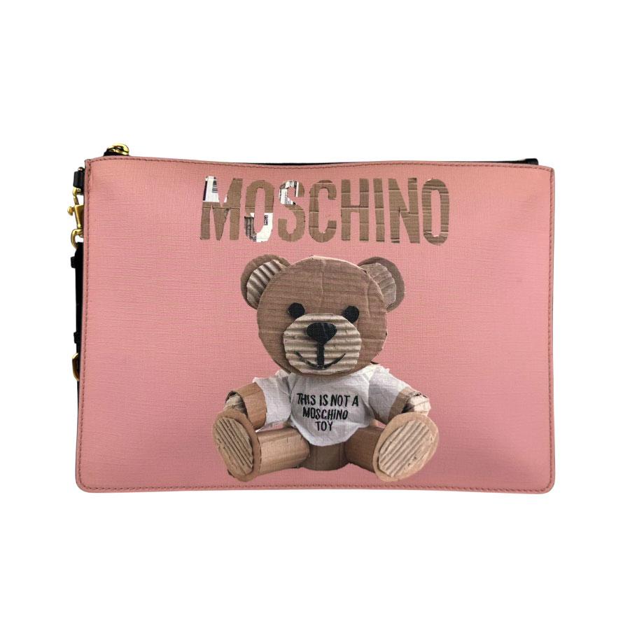 モスキーノ MOSCHINO クラッチバッグ PVC/レザー ピンク/ブラウン 