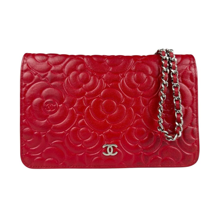 【美品】CHANEL チェーンウォレット CHANEL（シャネル） チェーンウォレット カメリア レザー レッド