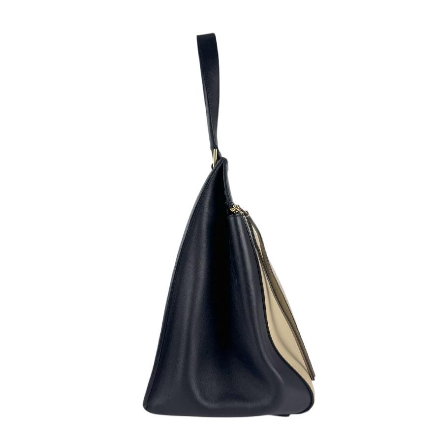 CELINE（セリーヌ） ハンドバッグ エッジ レザー ブラック×ベージュ
