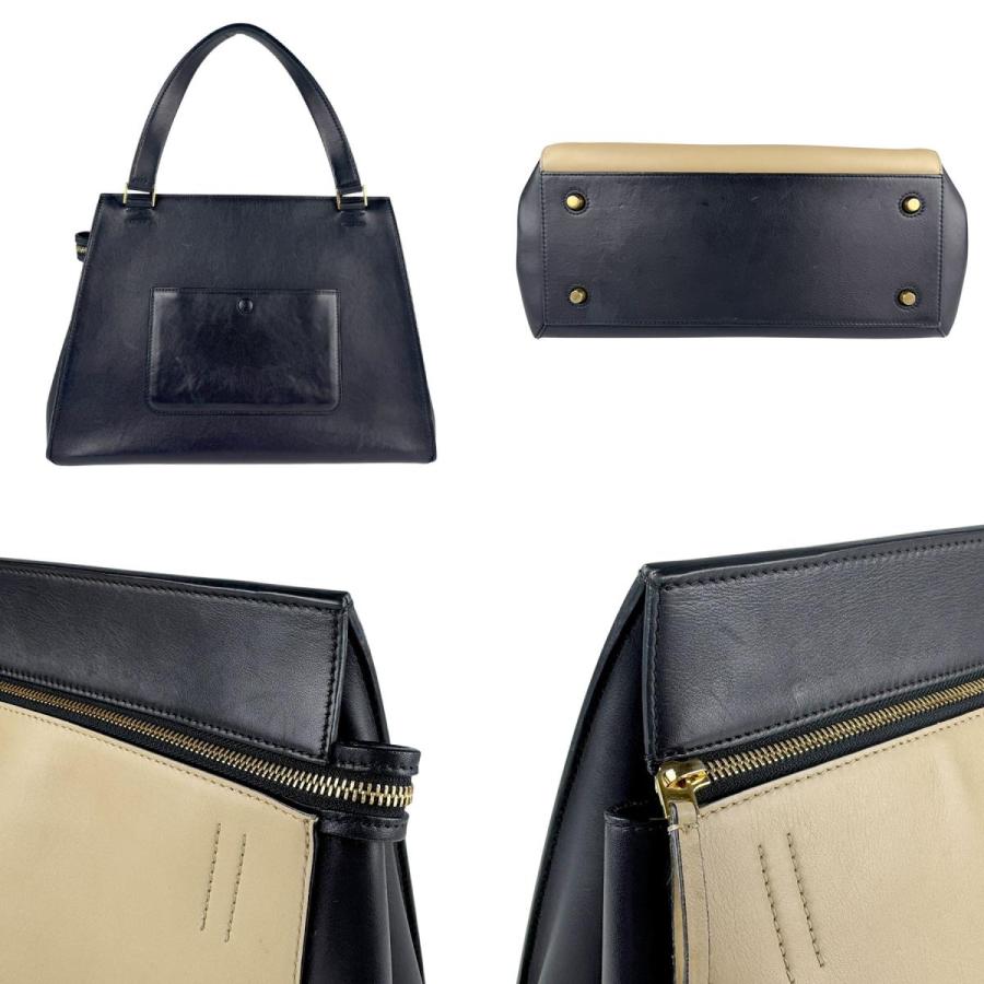 CELINE ハンドバッグ ベージュ ブラック CELINE セリーヌ ハンドバッグ エッジ レザー ブラック×ベージュ