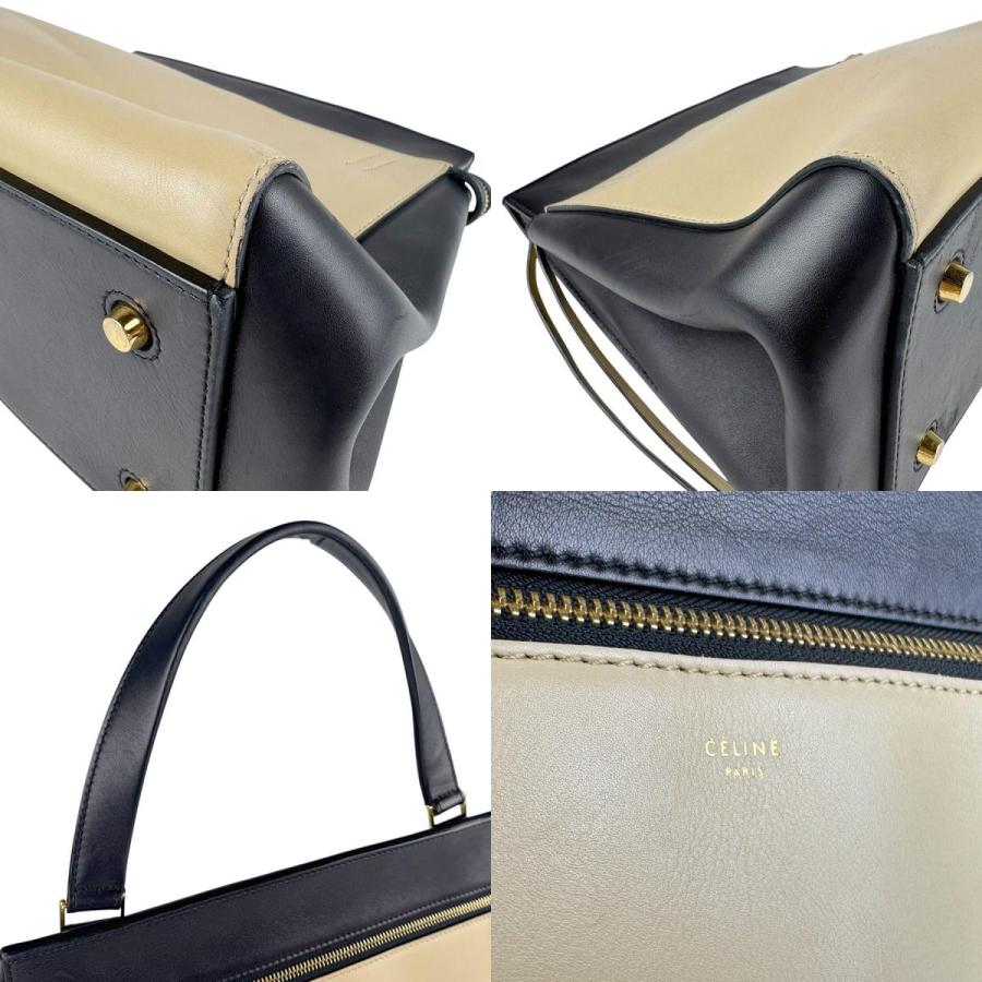 CELINE ハンドバッグ ベージュ ブラック CELINE セリーヌ ハンドバッグ エッジ レザー ブラック×ベージュ