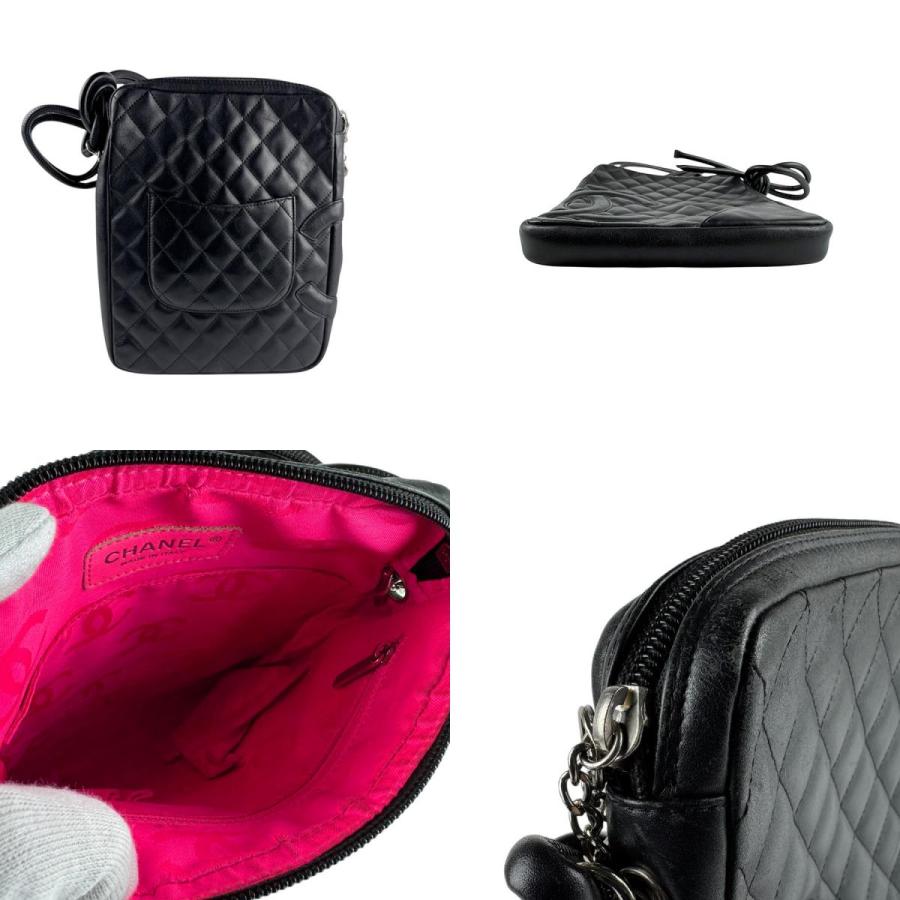 CHANEL ブラック レザー ショルダーバッグ カンボンライン シャネル CHANEL シャネル 斜め掛けショルダーバッグ カンボンライン