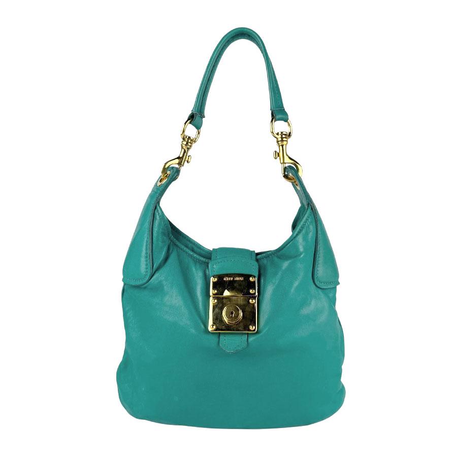 miu miu（ミュウミュウ） ショルダーバッグ レザー グリーンブルー