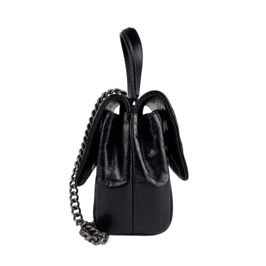 CHANEL ブラックレザー ハンドバッグ CHANEL シャネル ハンドバッグ 斜め掛けショルダーバッグ レザー