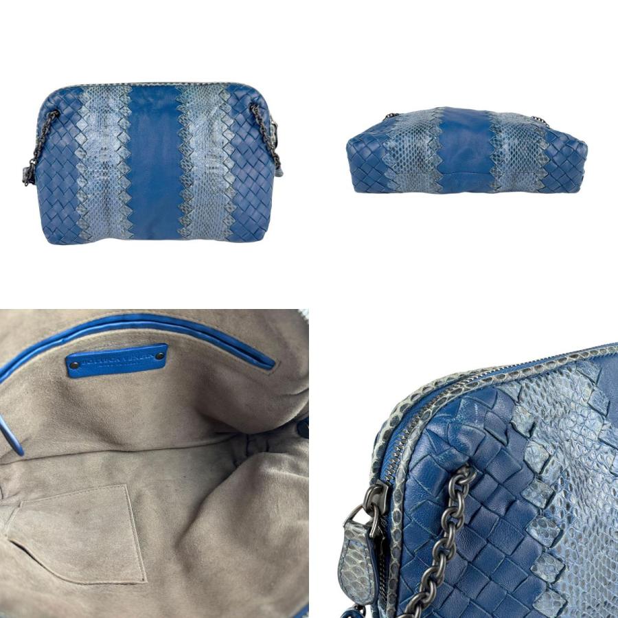 ボッテガヴェネタ イントレチャート 斜め掛け ショルダーバッグ ブルー レザー パイソン レディース BOTTEGAVENETA 【中古】 ボッテガヴェネタ BOTTEGAVENETA ショルダーバッグ イントレチャート