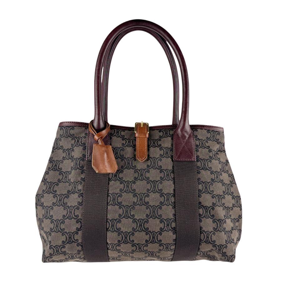 【CELINE】ハンドバッグ　マカダム柄　キャンバス　ブラウン CELINE セリーヌ マカダム柄 コーティングキャンバス×レザー バッグ