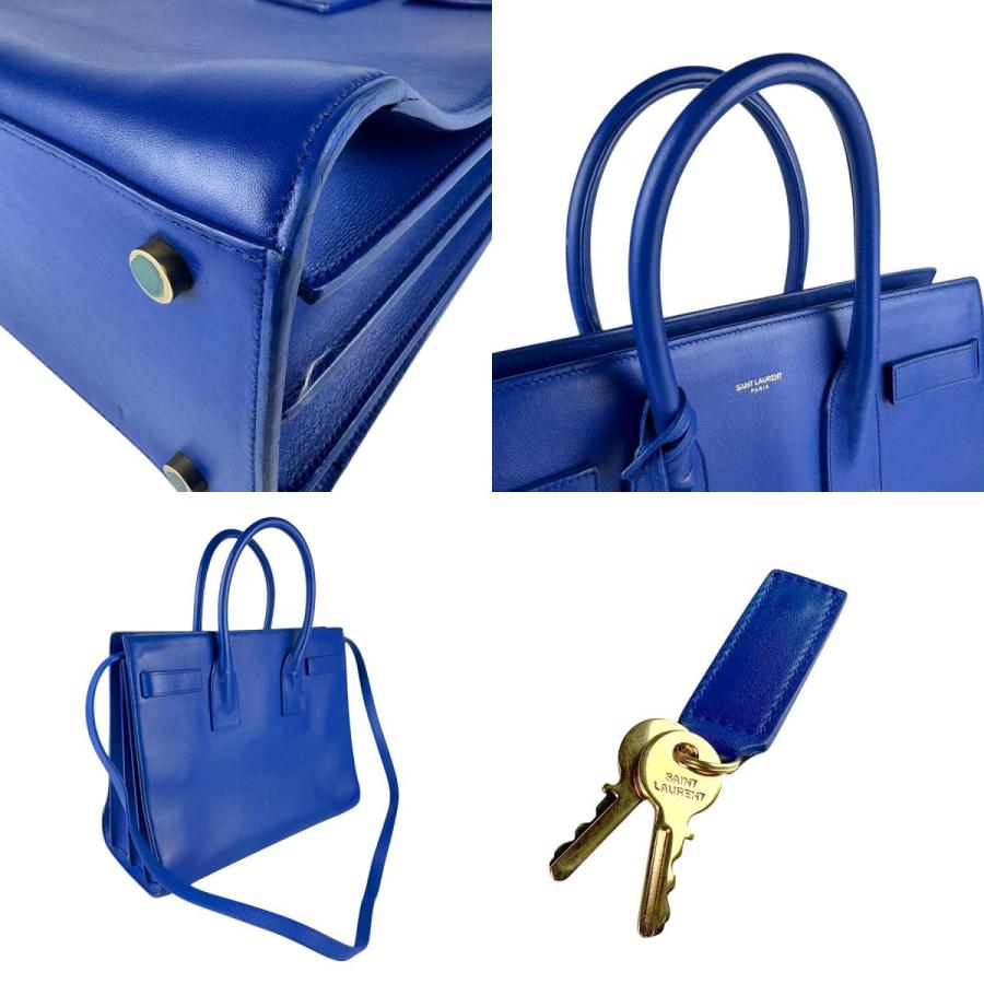美品 SAINT LAURENT サンローラン サックドジュール 355153 ハンドバッグ レザー ブルー 2WAY ショルダー【本物保証】 サンローラン SAINT LAURENT ハンドバッグ ショルダーバッグ サック ド