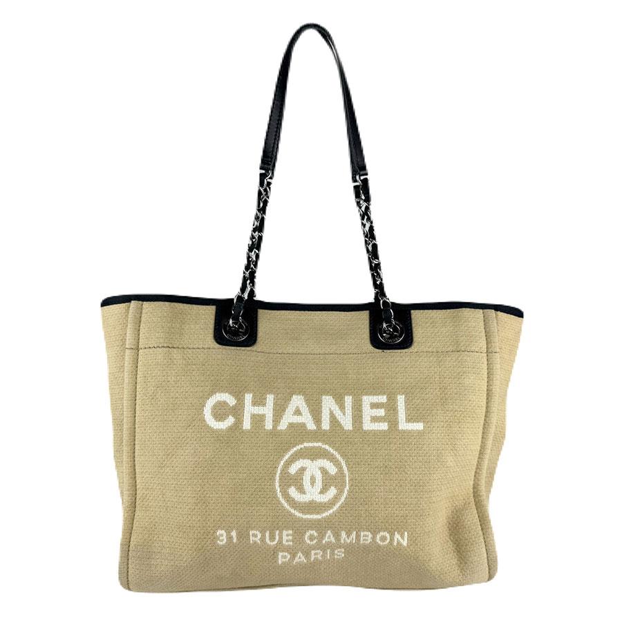 CHANEL シャネル ドーヴィルMM ショルダーバッグ ベージュ×ブラック 14059 レディース【中古】 z7861 CHANEL（シャネル） ショルダーバッグ ドーヴィルMM キャンバス