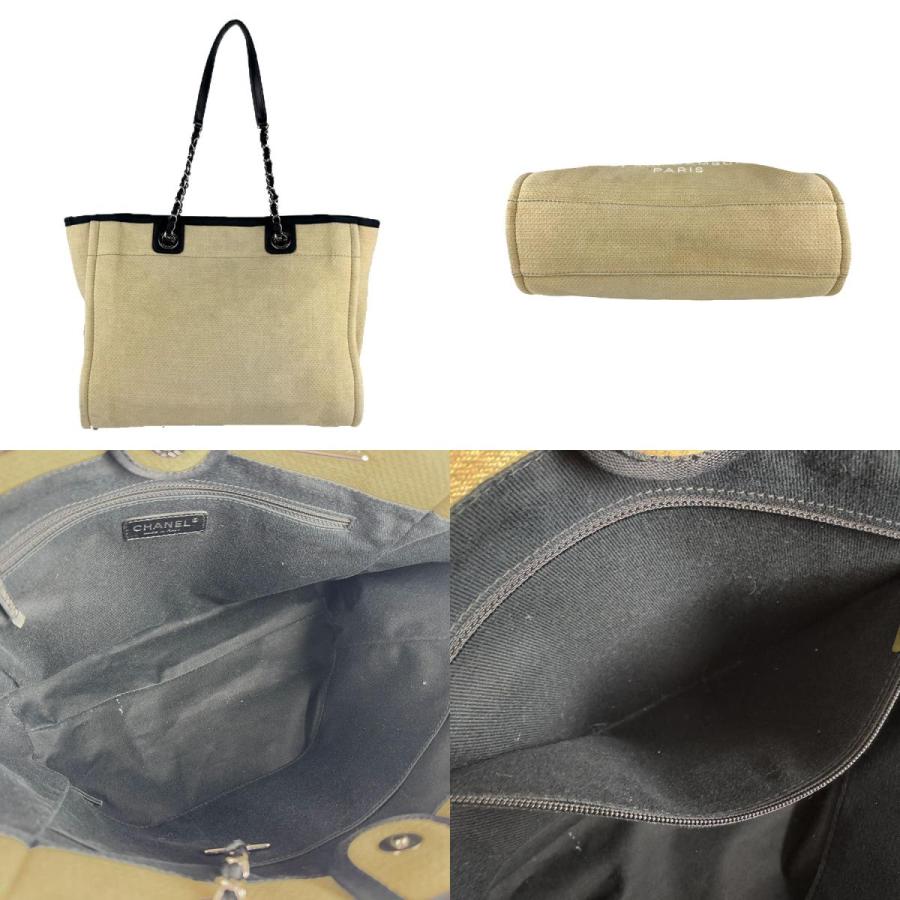 CHANEL シャネル ドーヴィルMM ショルダーバッグ ベージュ×ブラック 14059 レディース【中古】 z7861 CHANEL（シャネル） ショルダーバッグ ドーヴィルMM キャンバス