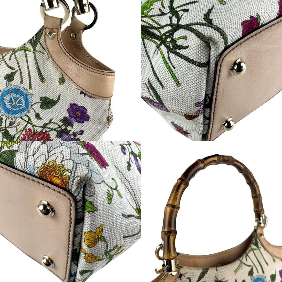 【日本限定】グッチ ハンドバッグ 2way レザー×キャンバス 花柄 バンブー GUCCI（グッチ） ハンドバッグ フローラ バンブー キャンバス マルチ