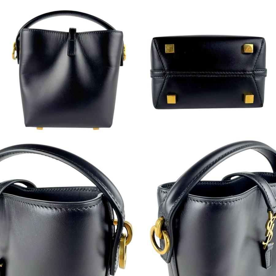 サンローラン ブラックレザー ハンド バッグ SAINT LAURENT サンローラン LE37ミニ 765870 バケット2WAYショルダー
