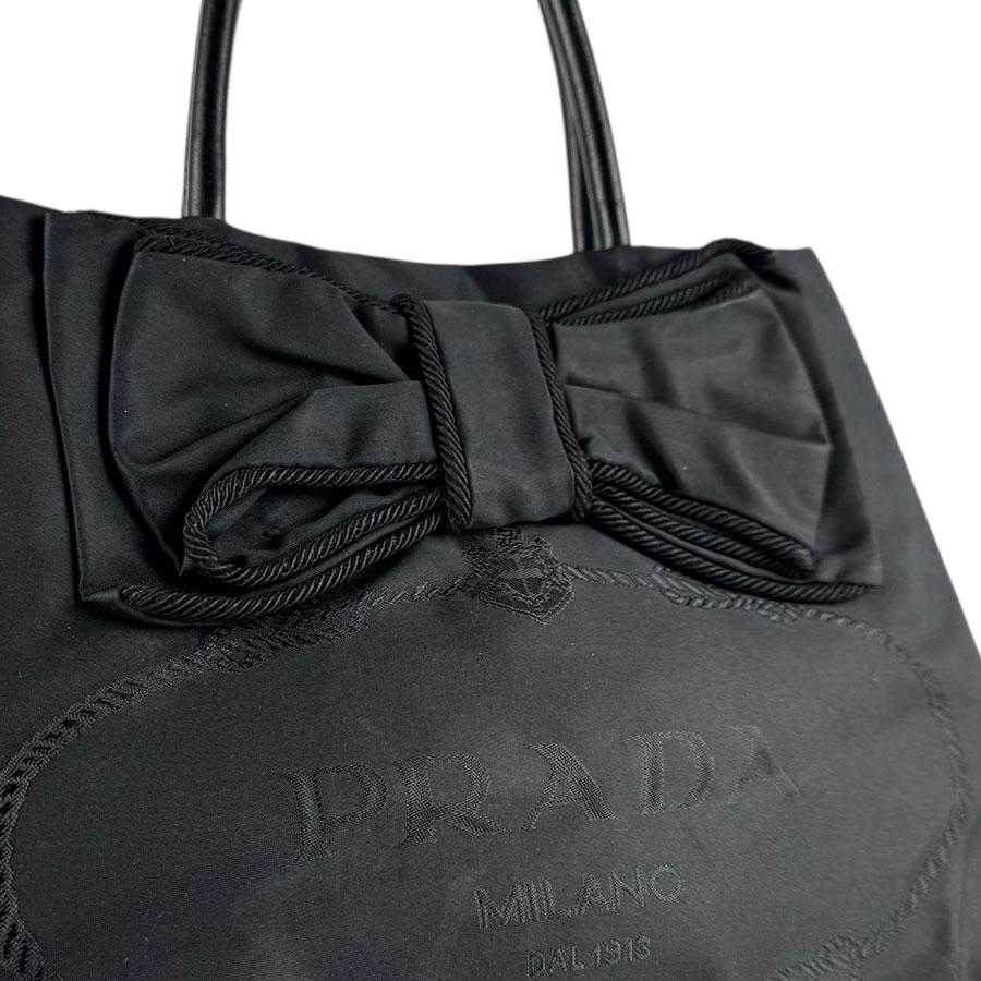 【美品】PRADA ハンドバッグ リボン レザー ナイロン ブラック 黒 PRADA（プラダ） ハンドバッグ ショルダーバッグ リボン ナイロン