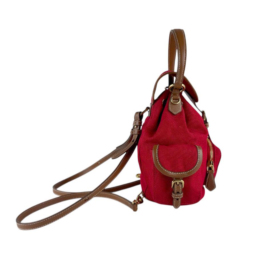 miu miu（ミュウミュウ） リュック キャンバス/レザー レッド×ブラウン