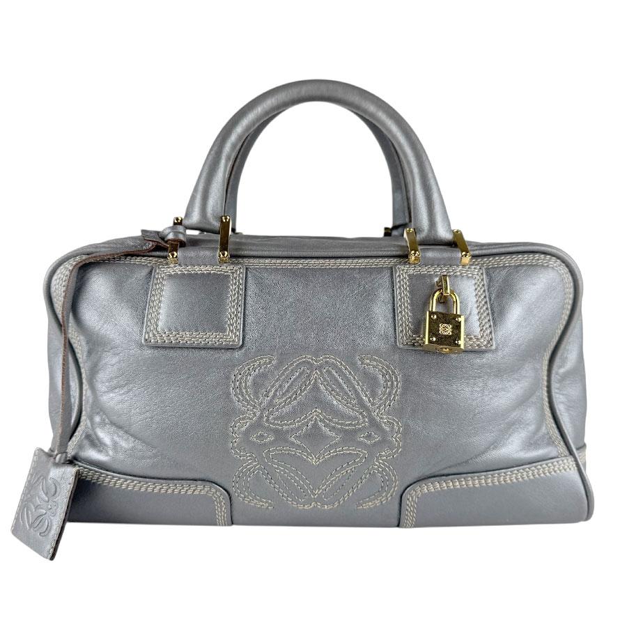 【良品】LOEWE アマソナ28アナグラム　ハンドバッグ　グレー LOEWE（ロエベ） ハンドバッグ アマソナ28 レザー メタリックグレー