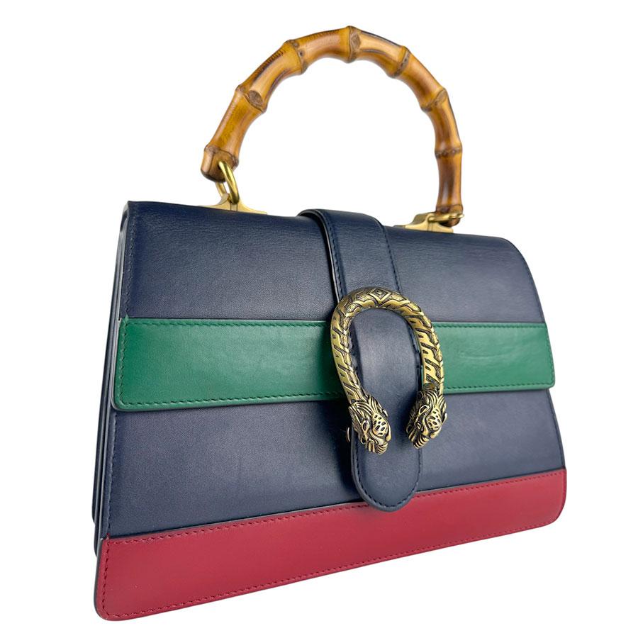 グッチ GUCCI ショルダーバッグ ハンドバッグ ディオニュソス バンブー レザー ネイビー×グリーン×レッド
