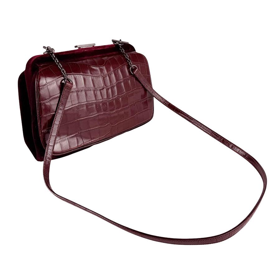 プラダ PRADA ショルダーバッグ 型押しレザー/ベルベット ボルドー_9
