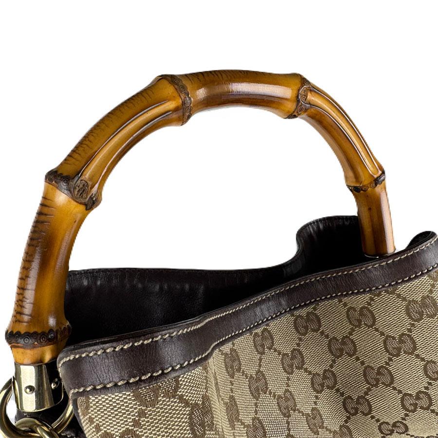 美品　GUCCI バンブーGG柄　肩掛けハンドバッグ　ベージュ/ブラウン GUCCI（グッチ） ハンドバッグ ショルダーバッグ バンブー GG