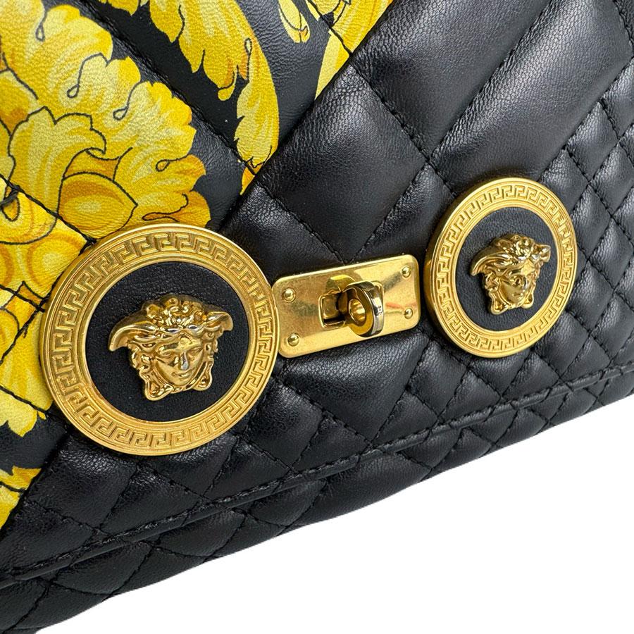 ヴェルサーチ VERSACE ショルダーバッグ レザー ブラック×イエロー レディース 送料無料【中古】 z8949 VERSACE - ヴェルサーチ VERSACE ショルダーバッグ レザー ブラック
