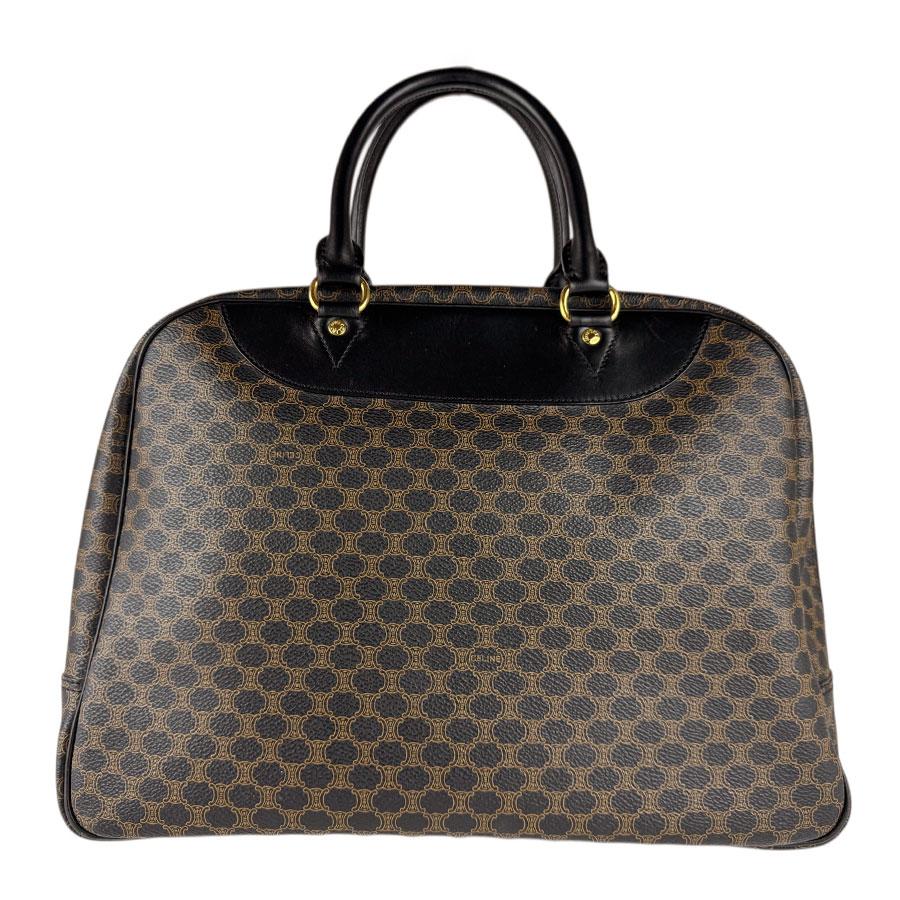 希少【CELINE】ハンドバッグ　マカダム柄　PVC レザー　ダークブラウン CELINE（セリーヌ） ハンドバッグ マカダム PVC/レザー ブラウン