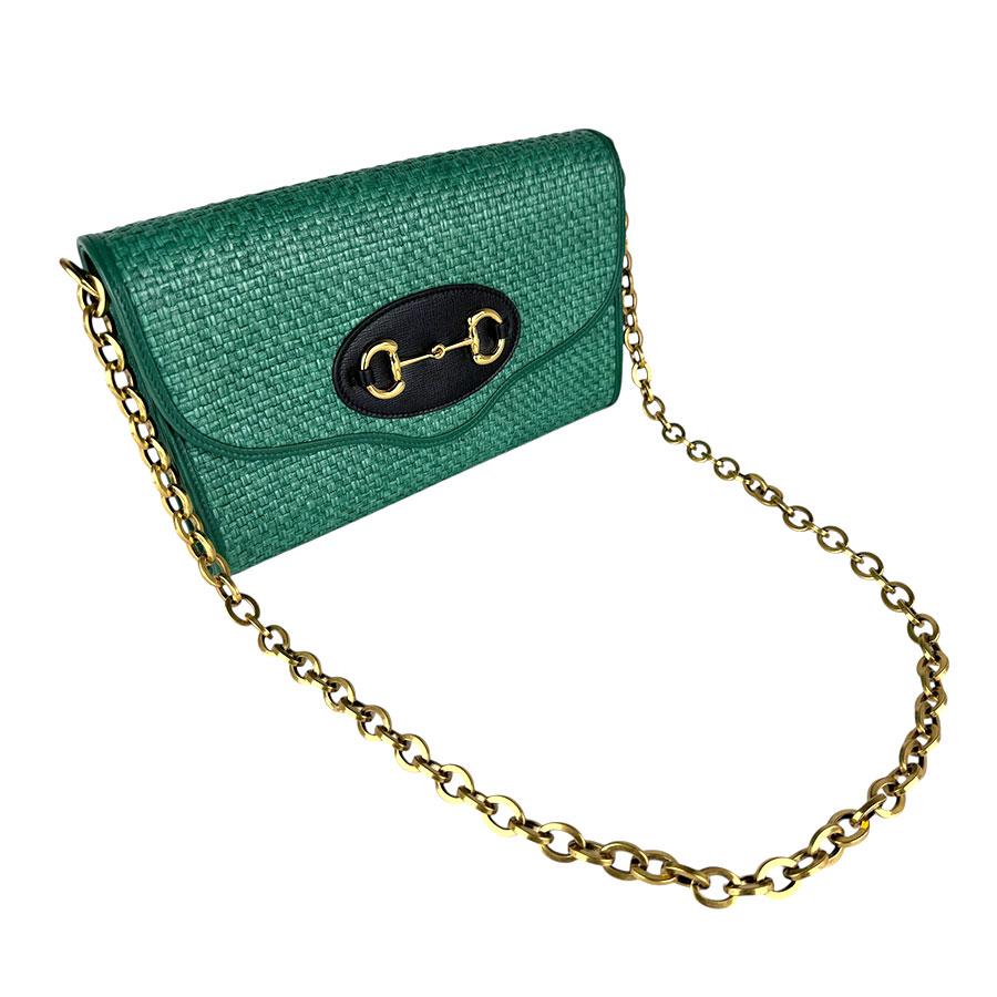 グッチ GUCCI ショルダーバッグ ホースビット ストロー グリーン