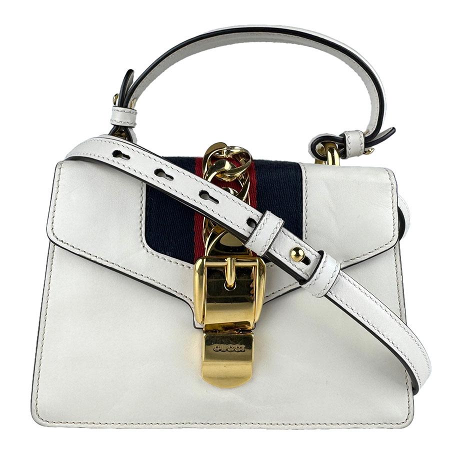 値下 gucci シルヴィ グッチ シルヴィ ホワイト GUCCI（グッチ） ショルダーバッグ シルヴィ レザー ホワイト/ネイビー