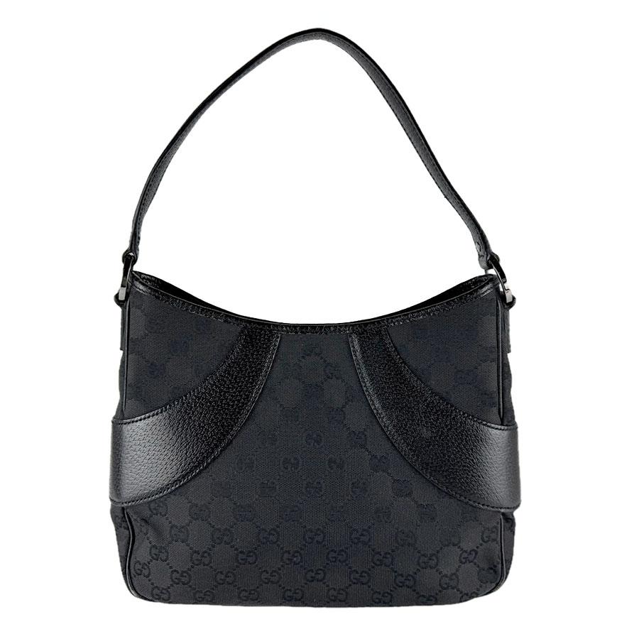 GUCCI GG柄 キャンバス レザー ショルダーバッグ 黒 GUCCI（グッチ） ショルダーバッグ GGキャンバス/レザー ブラック