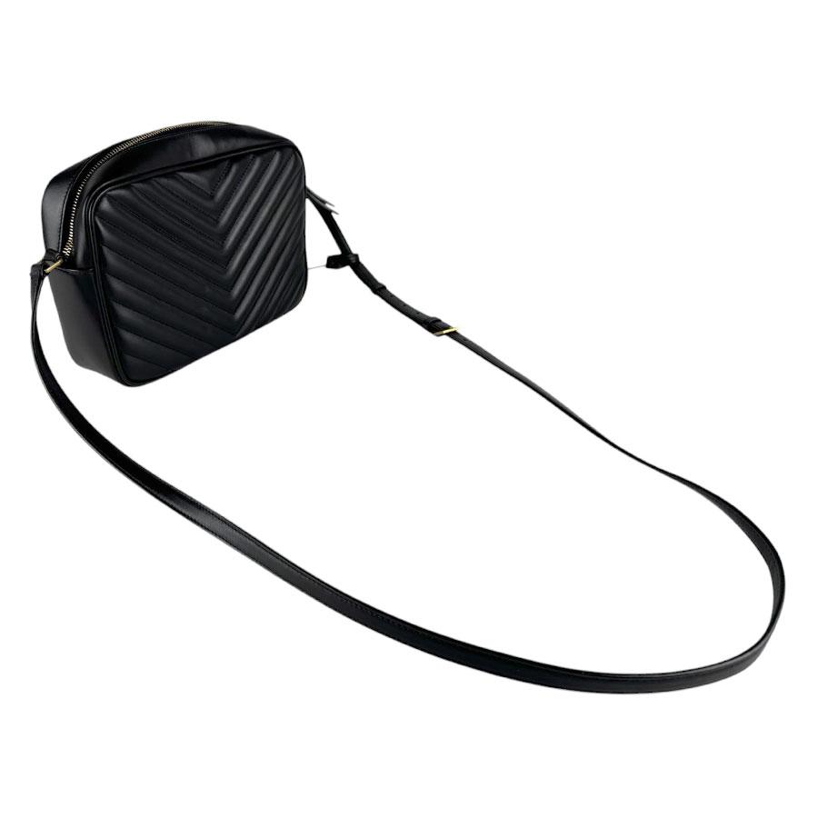 SAINT LAURENT ルー Yves Saint Laurent Black Chevron Quilted Grained Leather Mini Lou