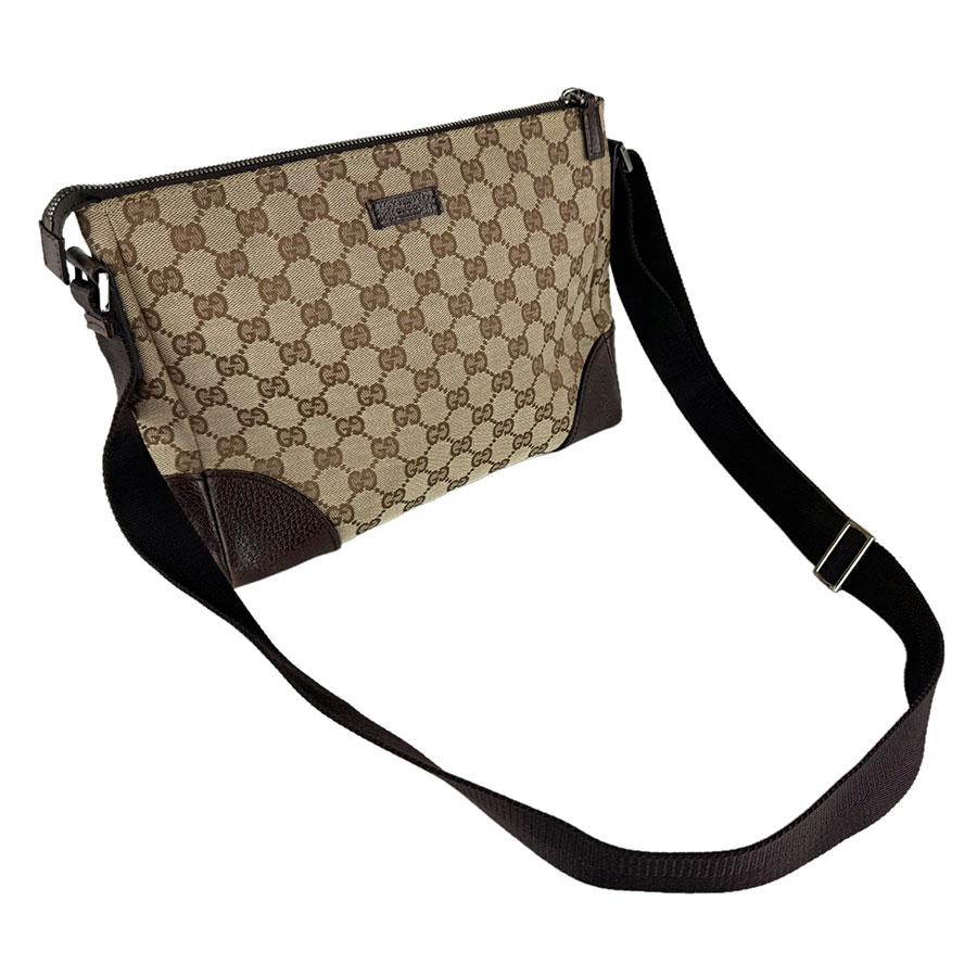 美品★グッチ ショルダーバッグ GGキャンバス×レザー ダークブラウン GUCCI（グッチ） ショルダーバッグ GGキャンバス/レザー ブラウン