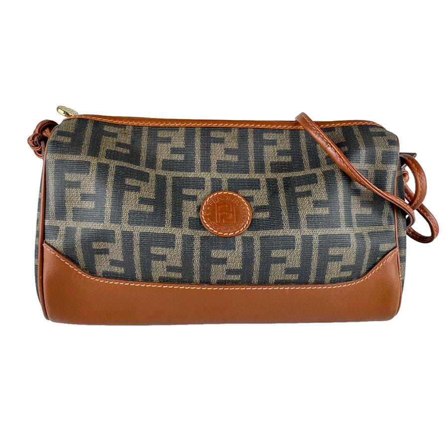 FENDI フェンディ  ズッカ ショルダーバッグ ブラウン  キャンバス レザー ワンショルダーバッグ si43ga FENDI フェンディ ズッカ ショルダーバッグ ブラウン キャンバス