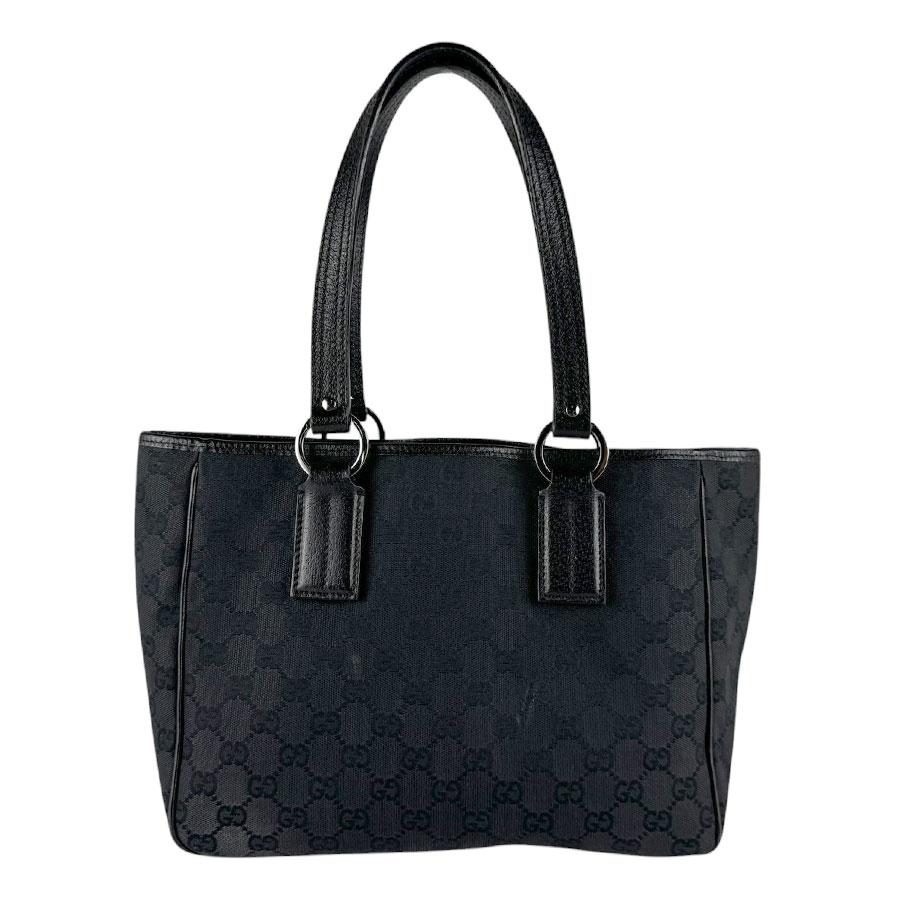 グッチGUCCI トートバッグ　GGキャンバス　ショルダーバッグ　レザーロゴ　黒 GUCCI（グッチ） ショルダーバッグ トートバッグ GGキャンバス