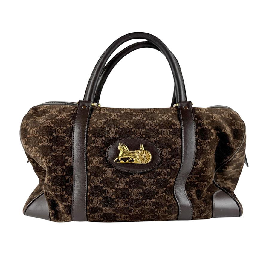 美品● セリーヌ ハンドバッグ マカダム スエード レザー カーキ CELINE（セリーヌ） ハンドバッグ マカダム スエード/レザー ブラウン
