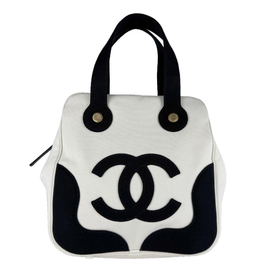 CHANEL ハンドバッグ レザー×キャンバス CHANEL（シャネル） ハンドバッグ キャンバス ブラック/ホワイト