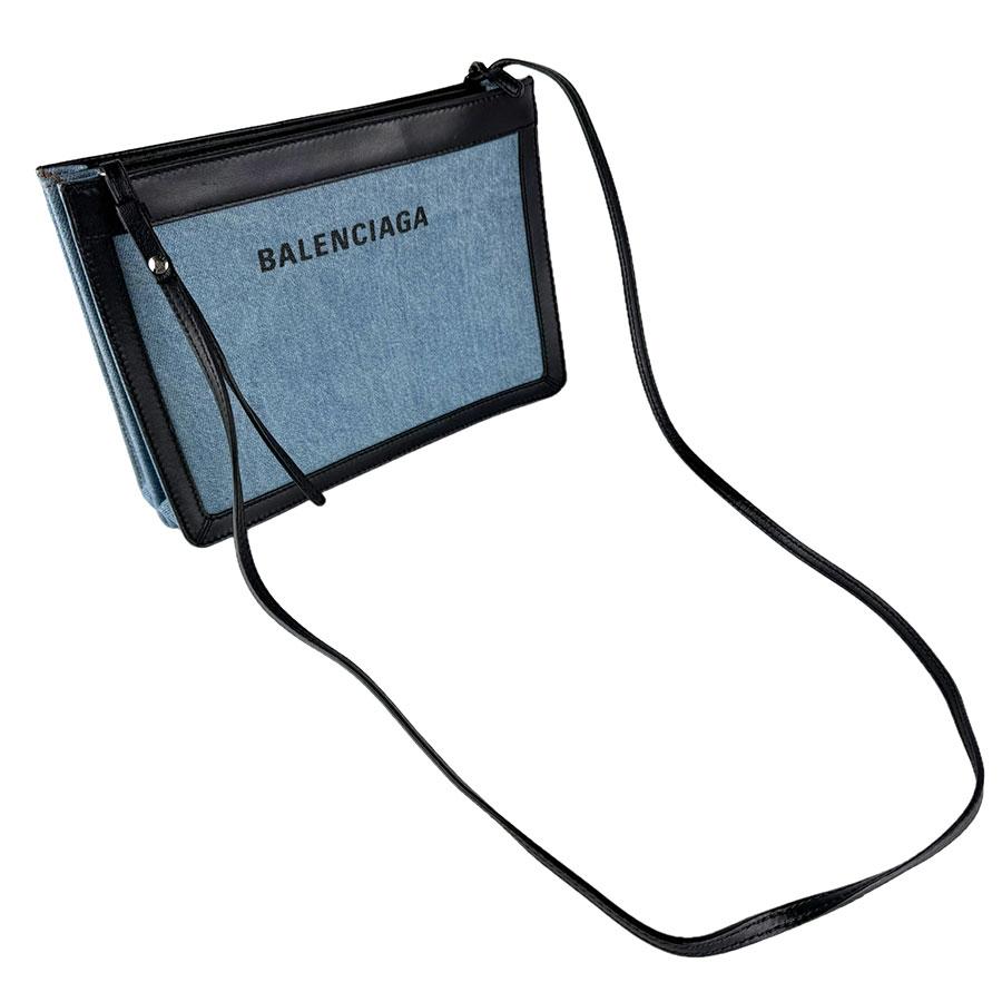 美品✨バレンシアガ　ネイビーポシェット　2wayショルダー　デニム　レザー　ロゴ BALENCIAGA（バレンシアガ） ショルダーバッグ ネイビーポシェット