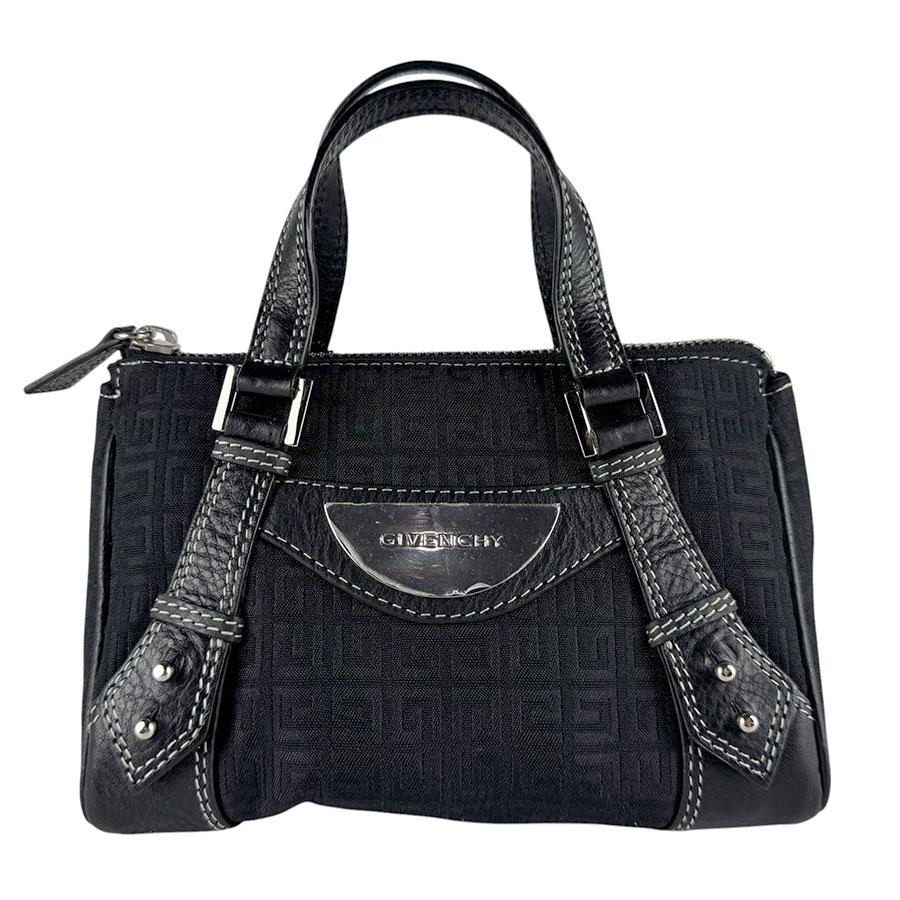 ⑦ ジバンシー　ブラック　レザー　ハンドバッグ　バッグ　GIVENCHY　黒 ジバンシィ GIVENCHY ハンドバッグ キャンバス/レザー ブラック