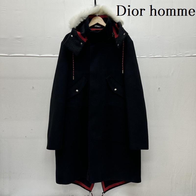ディオールオム 17AW フード ファー カシミヤ ウール モッズ コート 48