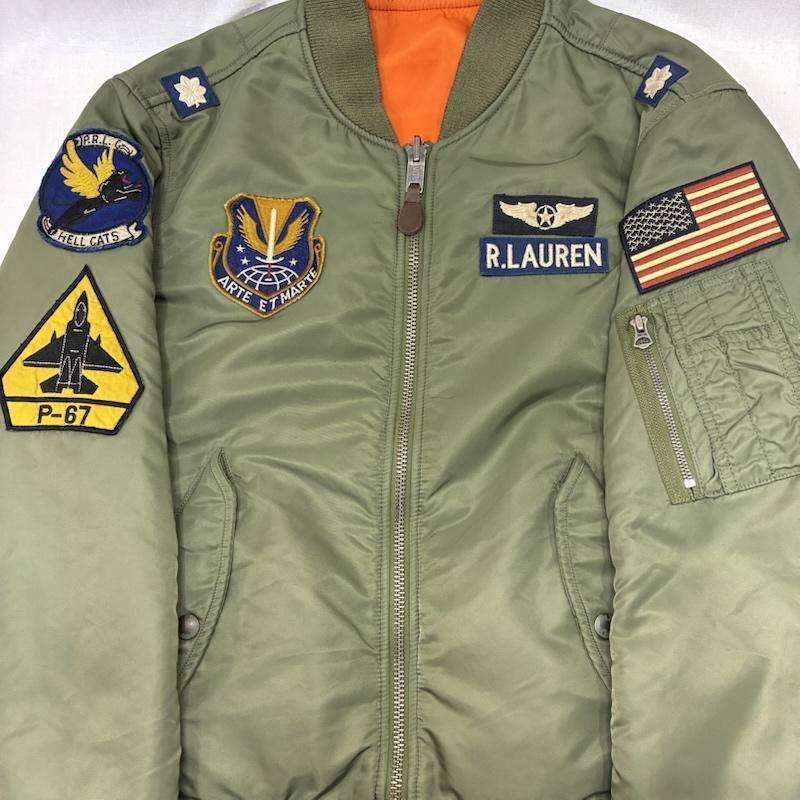 ポロバイラルフローレン ワッペンMA-1 フライトジャケット オリーブ