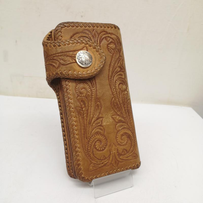 古着 カービング ライダース バイカーズ レザー ウォレット 長財布