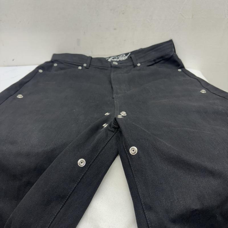古着 NO MASS PROD スナップ デザイン ブラック デニム ワイド パンツ