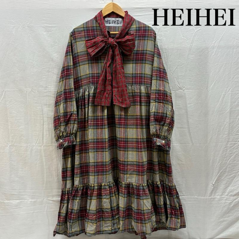 古着 HEIHEI タータンチェック リボン ひざ下丈 ワンピース - 50145787